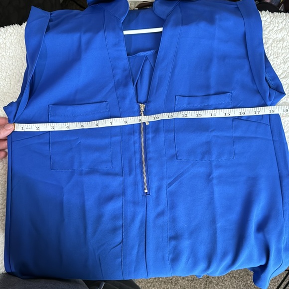 Moyabo Womens Sleeveless V Neck Zip Up Chiffon Blouses  Blue Medium - Picture 9 of 9